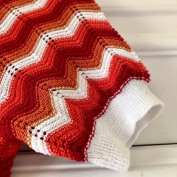 Colourful Retro Zig Zag Chevron Pointelle Sweater - Size S - Picture 5 of 13
